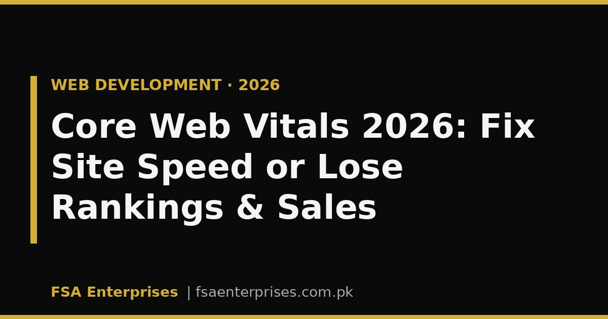 Core Web Vitals 2026 in Pakistan & UAE: Fix Site Speed or Lose Rankings & Sales